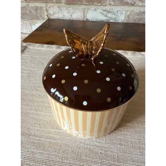 Just Heaven Butterfly Polka Dot Ceramic Storage Jar With Whimsical Gold Wings - Picture 2 of 16